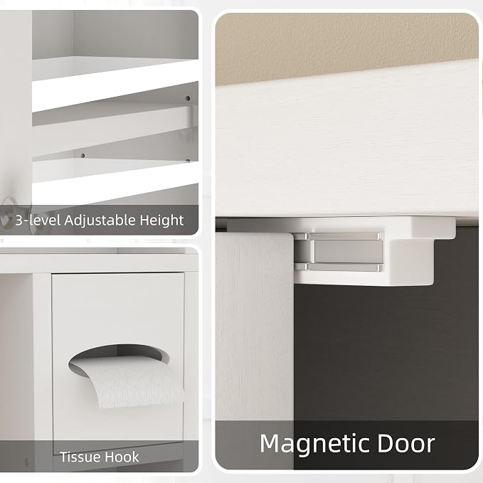 Shintenchi Over the Toilet Storage Cabinet, Bathroom Storage Cabient with Barn Doors, Bathroom Storage Shelf Organizer with Toilet Paper Holder, Adjustable Shelf and Anti-Tip Device, White - Image 6