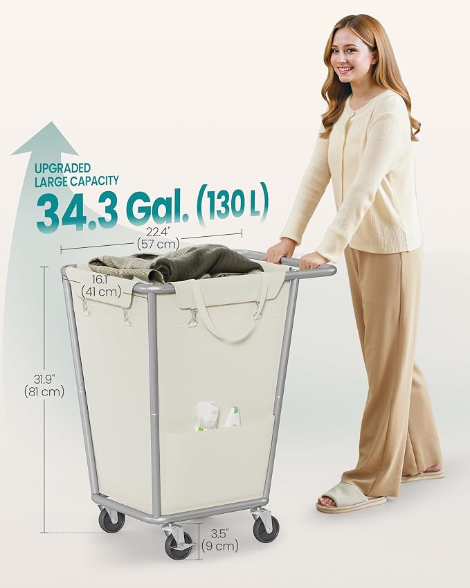 SONGMICS 1-Section Laundry Basket with Wheels, 34.3 Gallons (130 L) Hamper - Image 6
