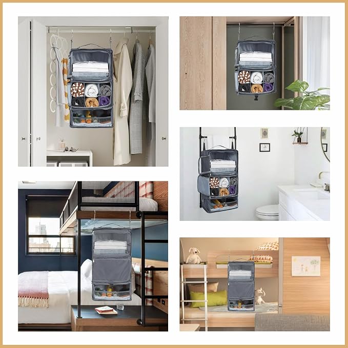 Surblue Hanging Shelves Travel Storage Bag Compression Packing Cube for Suitcase Collapsible with Extension Layer Large Capacity, Grey,XL - Image 7