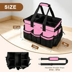 ALSLEA Large Cleaning Caddy Bag - 15" x 10.5" x 9" Heavy-Duty Organizer Tote for Housekeepers, Janitors & Home Cleaning Supplies with Adjustable Shoulder Strap & Multiple Pockets (Pink) - Image 3