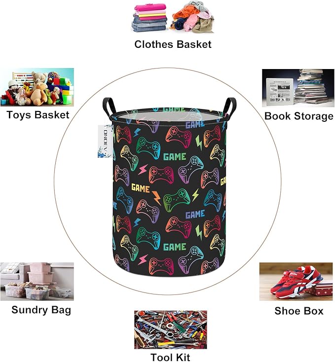 Round Collapsible Game Controller Laundry Hamper for Adults and Kids - Image 3