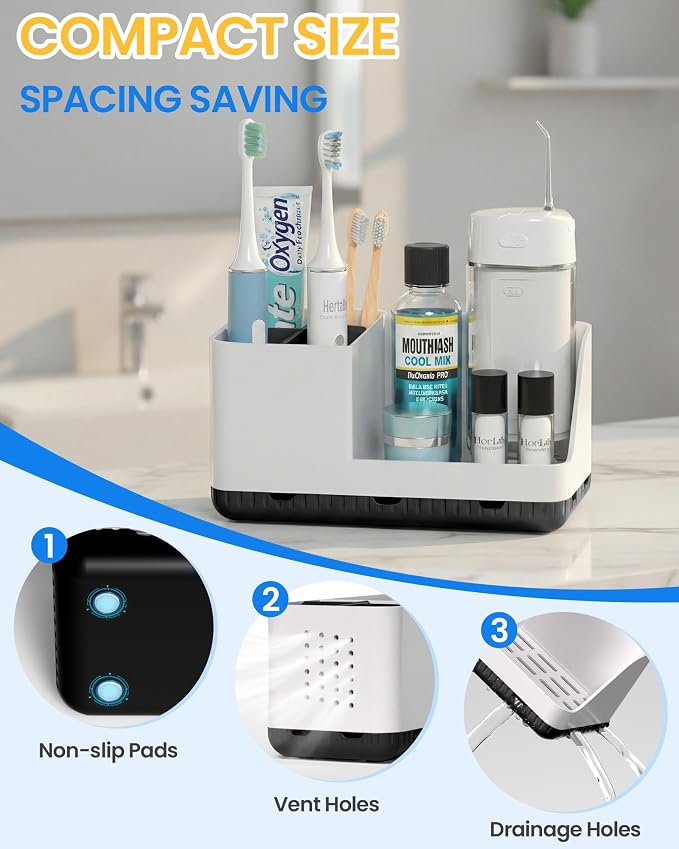 Toothbrush Holder Bathroom Counter Organizer & Storage Detachable - Image 4