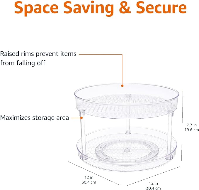 Amazon Basics 2 Tier Lazy Susan Turntable Organizer for Condiments, 12" Diameter, Clear - Image 3