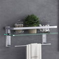 VOLPONE Glass Shelf with Towel Bar 15.7in Silver Bathroom Shelf Wall Mount Rustproof Bathroom Wall Organizer 1 Tier (Silver) by VOLPONE