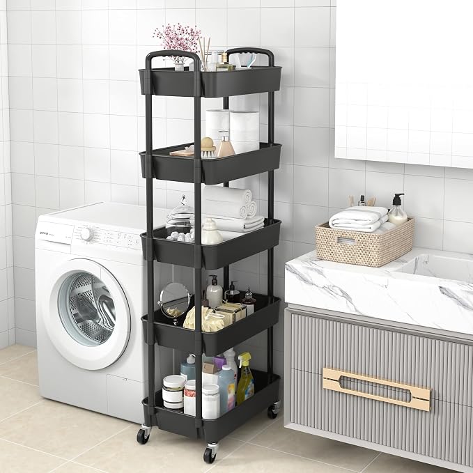 Sywhitta 5-Tier Plastic Rolling Utility Cart with Wheels,Black - Image 7