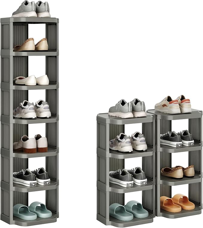 Kitstorack 8-Tier Vertical Plastic Shoe Rack, Freestanding Stackable Shoe Storage Organizer Cubes Shoe Shelf Tower or Small Closets and Tight Spaces, Gray by Kitstorack