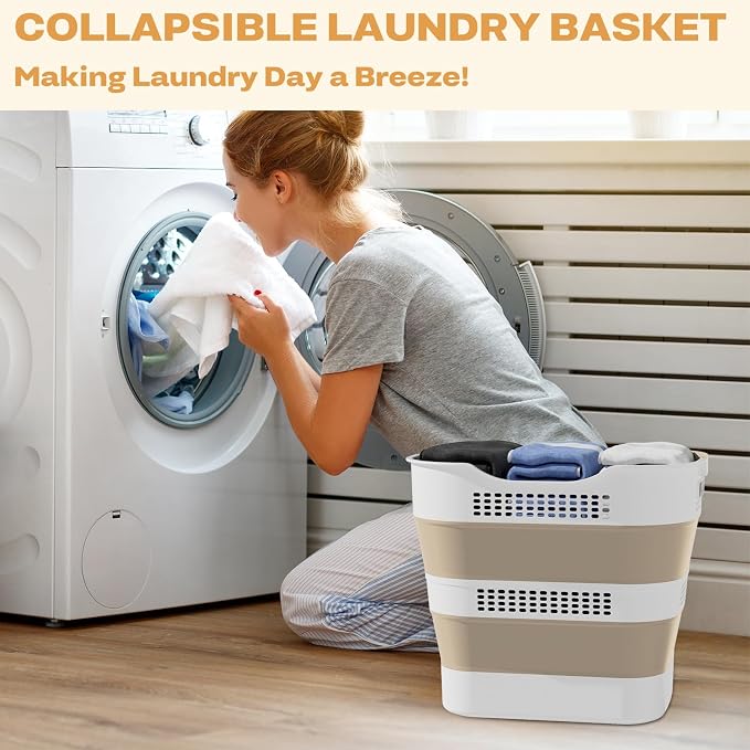 OOAMBB 43L+43L Collapsible Laundry Baskets plastic (Beige, 2 Packs) - Image 3