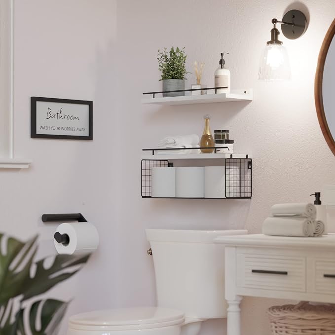 WOPITUES Floating Shelves for Bathroom Decor Art, Modern White - Image 6