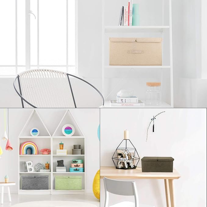 2 Pack Large Storage Boxes with Lids and Handles, Collapsible Linen Storage Bins Organizer Containers Baskets Cube with Removable Divider for Home Bedroom Closet Office (Coffee, Large) - Image 6
