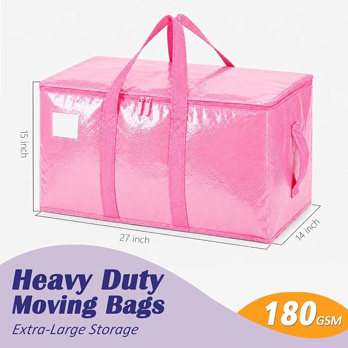 Songrey Extra Large Heavy Duty Moving Bags, 12 Pack, Pink - Image 2