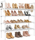 LANTEFUL 4 Tier Shoe Rack for Closet Shoe Organizer with 5 Hooks, Long Shoe Shelf Storage for Shoe and Boot Stackable Free Standing Shoe Rack for Entryway, Garage, Small Spaces, Dorm, White by LANTEFULforTidyingHouse