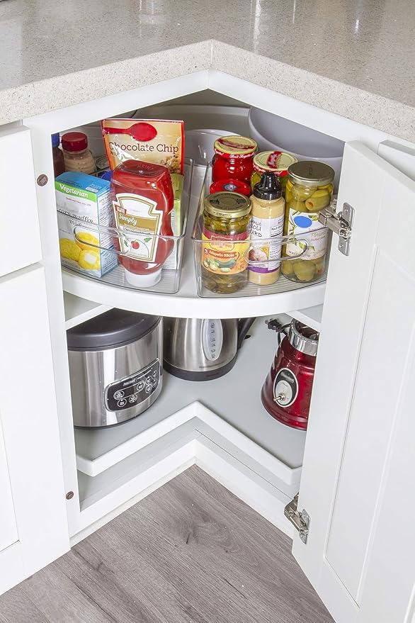 Kitchen Spaces Lazy Susan Deep Organizer Bins, Corner Cabinet Turntable Shelf Storage for Kitchen and Pantry Items, Clear and Sturdy with Built-In Handles, 2 Pack - Image 4