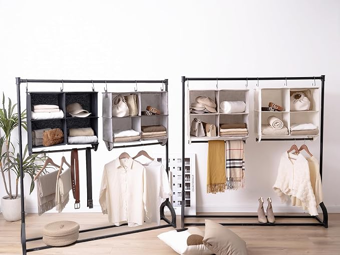 StorageWorks Hanging Closet Organizer with Rod, 4 Sections, 2 Tiers, Brown | Maximize Closet Space with 4 Open Sections and Built-in Rod for Hanging Clothes Below - Image 9