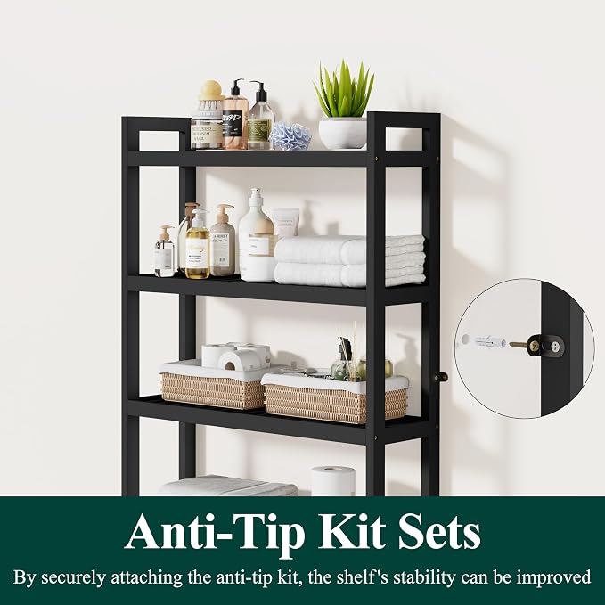 Smiry Bamboo Over The Toilet Storage Cabinet, 4 Tier, Black - Image 4