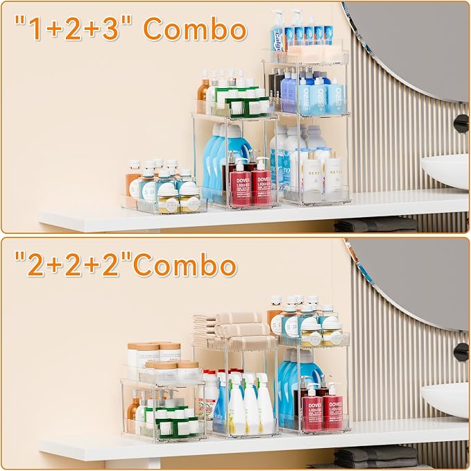 Yieach 2 Pack 13.8″ Deep 3 Tier Under Sink Storage Organizer,Large Pull Out Bathroom Organizers and Storage,Slide Out Acrylic Undersink Storage Shelf,Kitchen Under Sink Organizer for Cleaning Products - Image 4