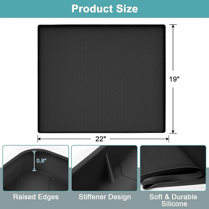 Silicone Under Sink Mat 22" x 19", Under Sink Mats for Kitchen Waterproof, Under Sinks Protector Liner Tray Organizer for Kitchen and Bathroom Cabinets, Black - Image 2