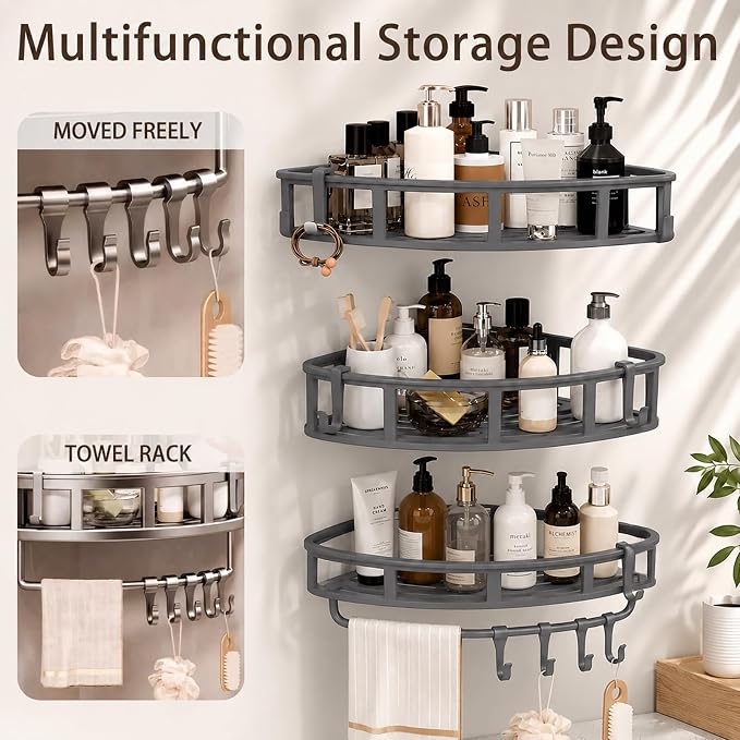 Shower Caddy Hanging 3 Pack, Rustproof Adhesive Corner Shower Shelves - Image 4