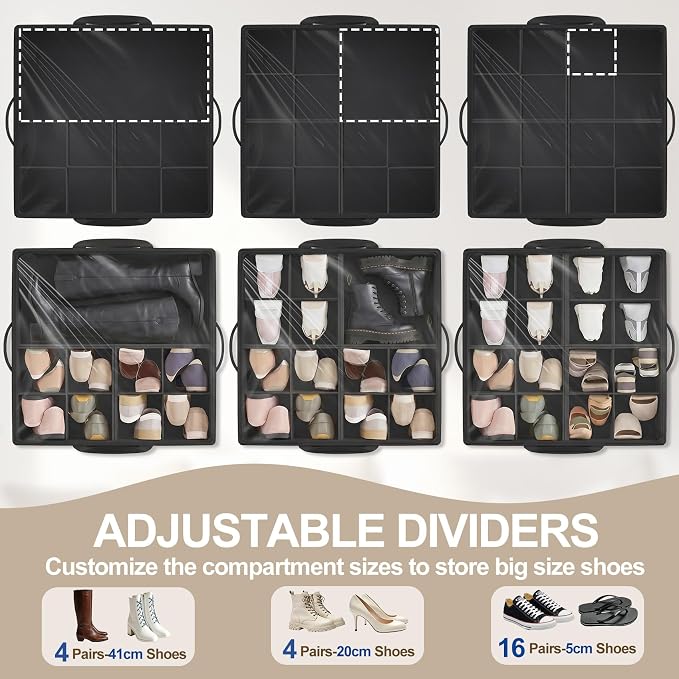 2 Pack Large Shoe Organizer for Closet, 32 Pairs Shoe Storage Box Black - Image 5