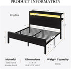 SHA CERLIN King Bed Frame, 2-Tier Storage Headboard, LED, Charging Station - Image 2