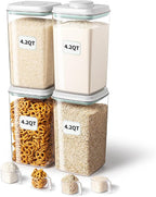 Ankou Airtight Food Storage Container with Pop Lid & 130ml Scoop, 4L/4.2qt *4 BPA-Free Cereal, Rice, Flour, Pasta & Snack Container, Stackable & Durable,Kitchen Pantry Organizer by ANKOU