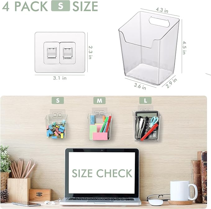 Clear Adhesive Wall Storage Bins, 4 Pack Cabinet Door Organizer Cups(Small) - Image 2