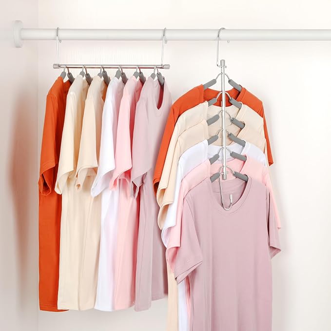 TOPIA HANGER Clothes Hanger Space Saving, 6 Tier Shirt Coat Hangers Space Saving No Bump Shoulder Hangers with No Slip Foam Padded Closet Organizers and Storage for Men and Women 4 Pack CT65G - Image 7