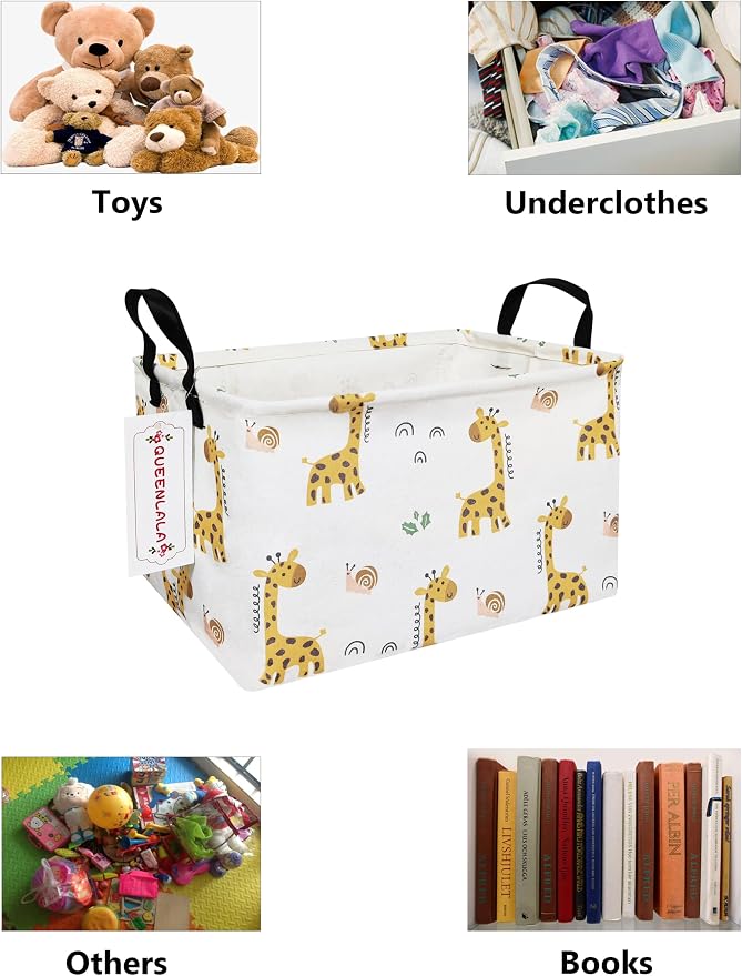 QUEENLALA Rectangular Collapsible Laundry Basket with Side Handles, Giraffe - Image 3