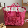 Storage Basket Boho Fabric Large Collapsible Floral Laundry Nursery Hamper Portable Folding Storage for Clothes Toys (Rose Red Plaid) by Ankick