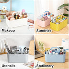 Multiuse Caddy Organizer with Handle, Portable Divided Plastic Tote Bin - Art Craft, Stationary Pen Marker Crayons, Makeup Hair Supplies Storage - Bathroom, Classroom, Dorm, Office, Desk Holder - Blue - Image 2