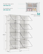 SONGMICS Shoe Rack, 8-Tier with Doors, 32-Pair Storage Cabinet | Shoe Organizer, Steel Frame, Plastic Panel, Bedroom, Entryway, Cloud White and Transparent, DAMION Collection ULPC034W01 - Image 3