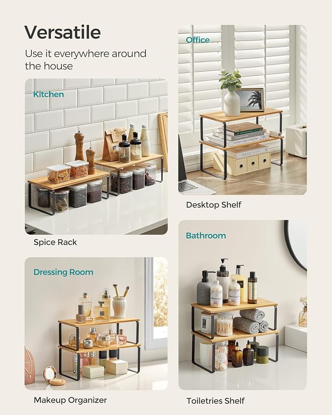 SONGMICS Cabinet Organizer Shelf, Set of 2 Spice Rack, Kitchen Storage - Image 3