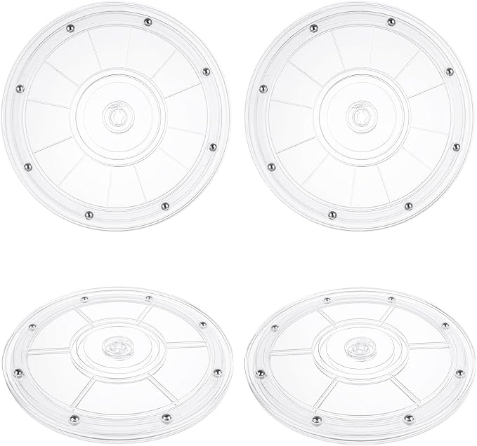 WOPPLXY 4 Pcs 8 Inch Lazy Susan Turntable Acrylic Ball Bearing Rotating Tray, Clear Turntable Organizer, Rotating Base Clear Acrylic Plates for Pantry, Cabinet, Spices, Makeup, (360˚ Rotation) by WopplxyUS