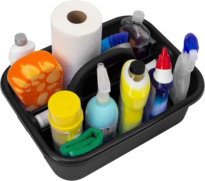 Akro-Mils 09185 Plastic Tote Tool & Supply Cleaning Caddy with Handle, 18-3/8-Inch x 13-7/8-Inch x 9-Inch, Black - Image 2