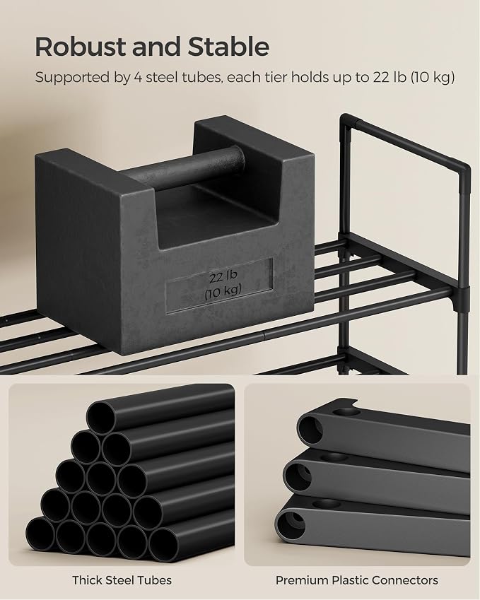 SONGMICS Shoe Rack, 3-Tier Shoe Organizer, Metal Storage Shelf | for Entryway, Upright or Upside Down, for 4-8 Pairs, Stackable, 11.8 x 16.7 x 21.5 Inches, Black ULSA003B01 - Image 7
