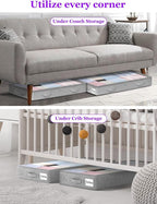4-in Low Profile Under Bed Storage, No Structure, 2-Pack, Gray | 4" Ultra-Slim, Clear Lid, Reinfoced Handles & Smooth Zips, Dustproof & Waterproof, for Low Bed, Couch, Crib Storage - Image 7
