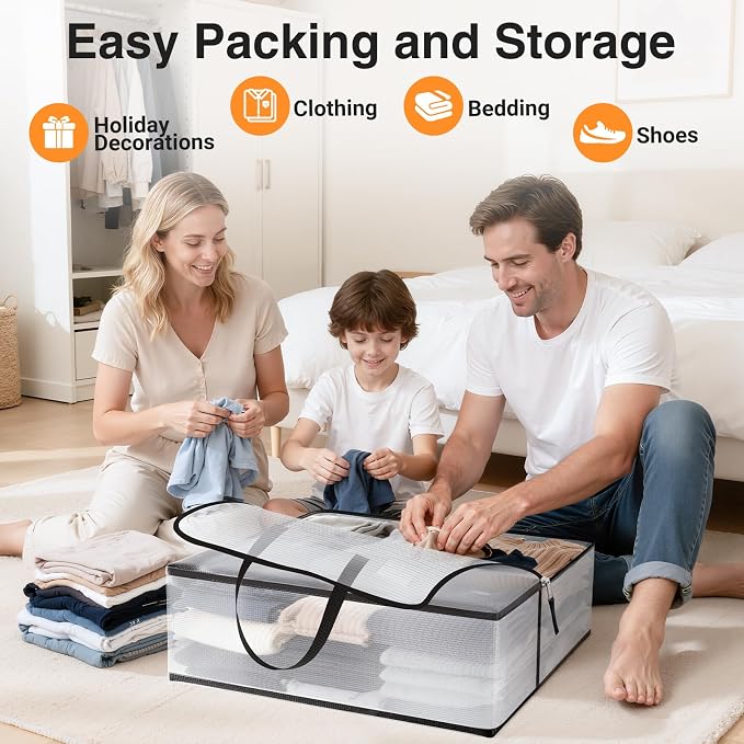 93L Moving Bags, Heavy Duty Clear Storage Bag with Strong Zippers & Handles - Image 3
