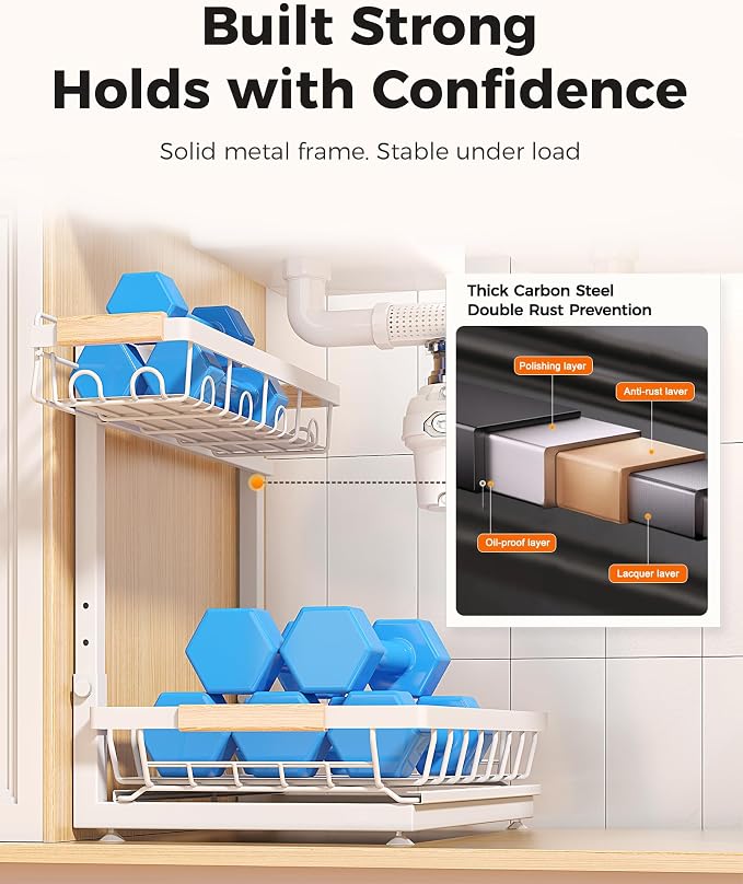 Sevenblue 2-Pack 2-Tier Height Adjustable Under Sink Organizer & Storage - Image 6