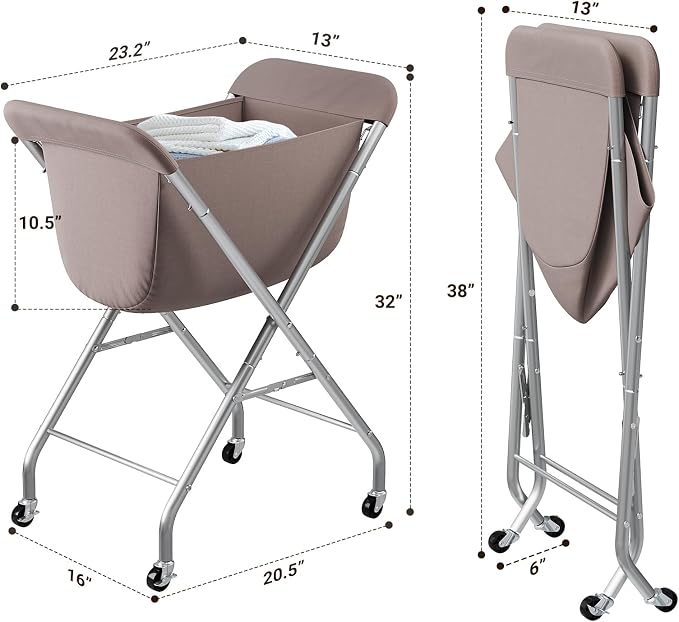 ELYKEN Laundry Basket with Wheels, Collapsible Laundry Hamper, Camel Brown - Image 3