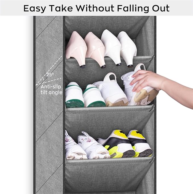 SLEEPING LAMB Over The Door Shoe Organizer for Closet with Large Deep Pockets, Narrow Shoe Rack for Door Hanging Boots Storage, Grey - Image 5