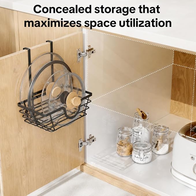 TIDIIABODE Pot Lid Organizer, Adjustable Kitchen Pot Lid Holder Inside Cabinet, Kitchen Cabinet Organizer Hanging for Food Storage Container, Pot, Pan Lid & Bakeware, Black, Small - Image 3