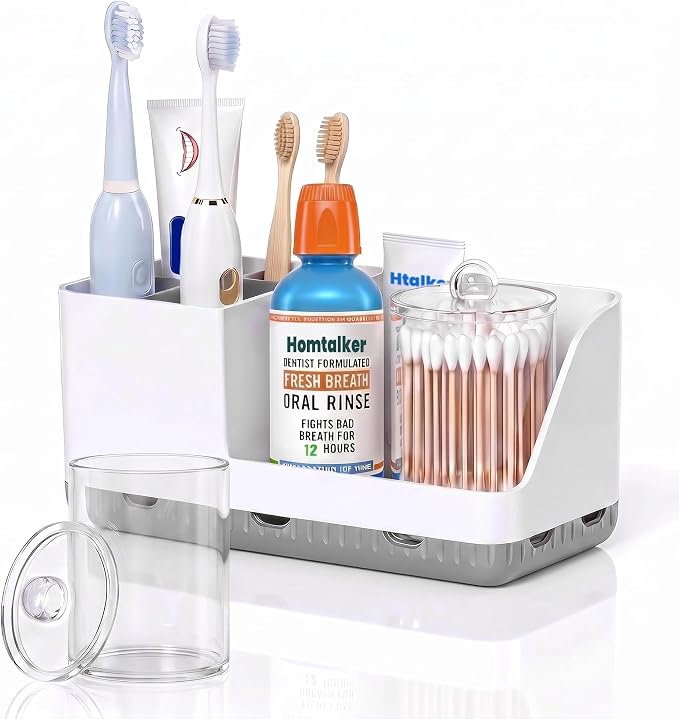 Toothbrush Holders for Bathroom with 1 Pack Qtip Holder by Homtalker