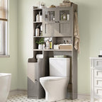 Itaar Over The Toilet Storage Cabinet, Over Toilet Bathroom Organizer with Glass Doors & Toilet Paper Holder Stand, Home Space-Saving Toilet Rack, for Bathroom, Restroom, Laundry, Grey by Itaar