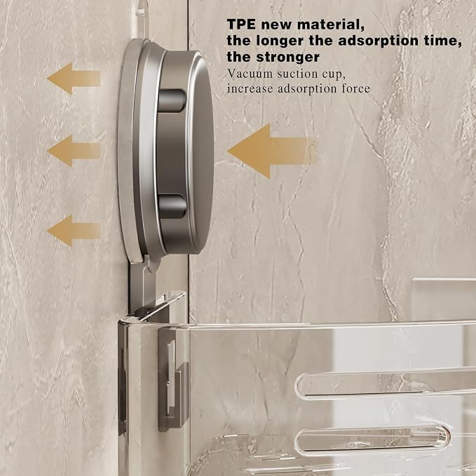 VOLPONE Corner Shower Caddy Suction Cup Shower Shelf Corner No Drilling Bathroom Shower Organizer Storage Rack Adhesive Without Towel Bar (2-Pack, Gray) - Image 6