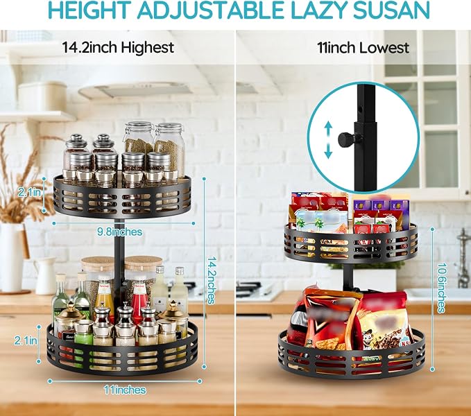 2 Tier Lazy Susan Organizer - 360° Rotating Spice Rack - Image 3