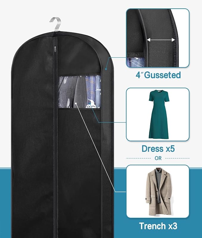 KIMBORA 54" Suit Bags for Closet Storage and Travel, Gusseted Hanging Garment Bags for Men Suit Cover With Handles for Clothes, Coats, Jackets, Shirts（3 Packs） - Image 2