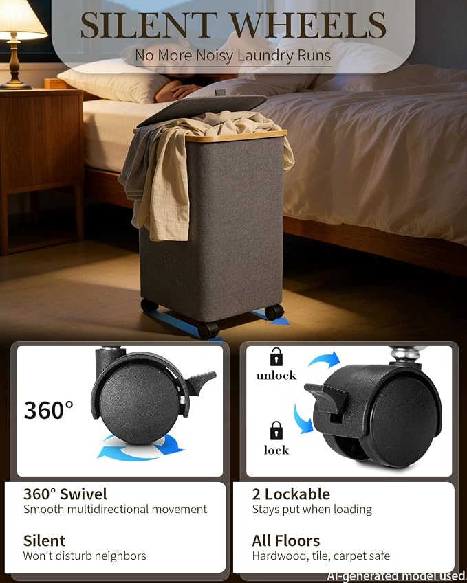 Laundry Hamper with Wheels, 75L Rolling Laundry Basket, Removable Inner Bag - Image 4