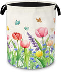 Decorative Foldable Laundry Basket with Handles,Watercolor Tulips Oxford Clothes Hamper featuring Spring Flowers, 16 x 20.8 Inch Storage Basket for Bedroom Bathroom Laundry Room,20.8x16 Inch by Unknown
