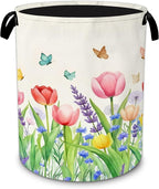 Decorative Foldable Laundry Basket with Handles,Watercolor Tulips Oxford Clothes Hamper featuring Spring Flowers, 16 x 20.8 Inch Storage Basket for Bedroom Bathroom Laundry Room,20.8x16 Inch by Unknown