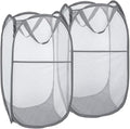 2 Pack Pop Up Laundry Hampers, Collapsible Mesh Laundry Basket, Foldable Clothes Hampers for Bathroom, College Dorm, Travel (Grey) by Buenod