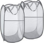 2 Pack Pop Up Laundry Hampers, Collapsible Mesh Laundry Basket, Foldable Clothes Hampers for Bathroom, College Dorm, Travel (Grey) by Buenod